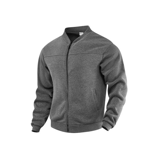 Men's Classic Grey Bomber Jacket - Slim Fit Casual Zip-Up Sweatshirt