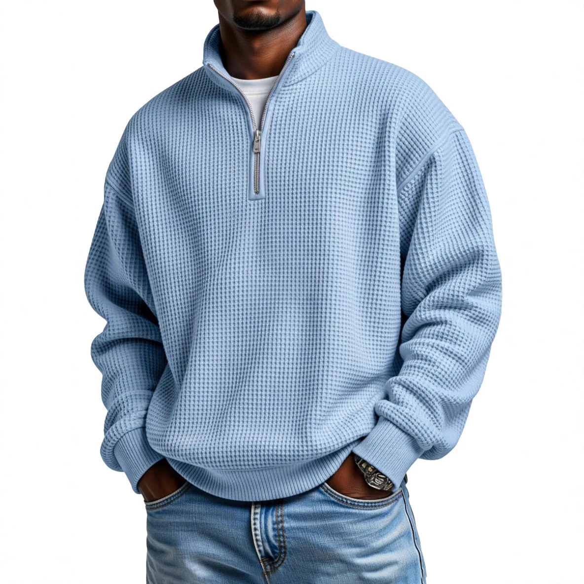 Cozy Oversized Waffle Sweater | Thick Breathable Quarter-Zip Track Top